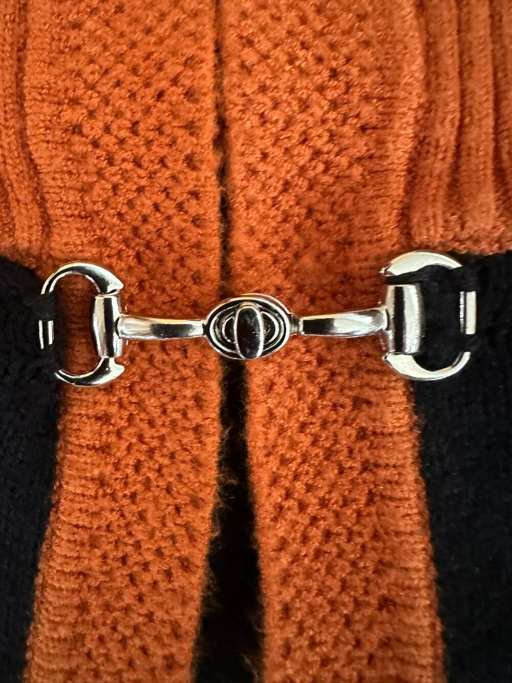 Horse Design Cardigan Sweater Black, White, Burnt Orange Women's Size Medium - Picture 7 of 14
